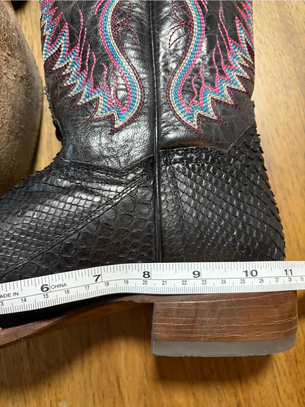 Dan Post Black Python Western Boot with Pink & Teal Stitching - Picture 16 of 16